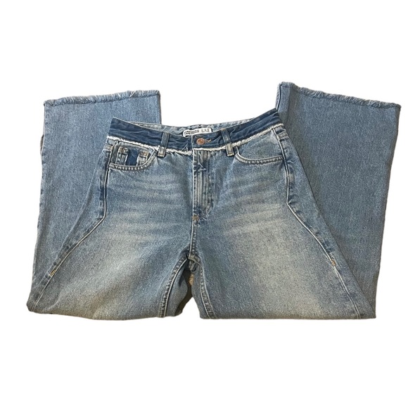 Zara 1975 Denim Jeans Cropped Flare High Rise Western Size 2 Small - Picture 2 of 12